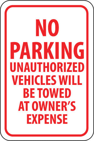 NMC TM12J-NO PARKING UNAUTHORIZED VEHICLES WILL BE TOWED.., 18X12, .080 EGP REF ALUM (1 EACH)