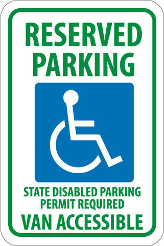 NMC TM148J-RESERVED PARKING (GRAPHIC) STATE DISABLED PARKING PERMIT REQUIRED VAN ACCESSIBLE, 18X12, .080 EGP REF ALUM (1 EACH)