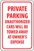 NMC TM58G-PRIVATE PARKING UNAUTHORIZED CARS WILL BE TOWED.., 18X12, .040 ALUM (1 EACH)