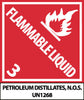 NMC UN1268AL-DOT SHIPPING LABELS, FLAMMABLE LIQUID3, PETROLEUM DISTILLATES, N.O.S. UN 1268, 4X4 3/4, PS PAPER (1 ROLL)