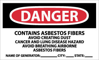 NMC VRD92-LABELS, DANGER CONTAINS ASBESTOS FIBERS. . ., 3X5, PS VINYL (1 ROLL)