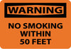 NMC W401P-WARNING, NO SMOKING WITHIN 50 FEET, 7X10, PS VINYL (1 EACH)