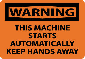 NMC W403RB-WARNING, THIS MACHINE STARTS AUTOMATICALLY KEEP HANDS AWAY, 10X14, RIGID PLASTIC (1 EACH)