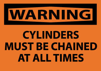 NMC W408AP-WARNING, CYLINDERS MUST BE CHAINED AT ALL TIMES, 3X5, PS VINYL (PAK OF 5)