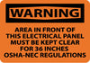 NMC W411PB-WARNING, AREA IN FRONT OF THIS ELECTRICAL PANEL MUST BE KEPT CLEAR FOR 36 INCHES OSHA-NEC REGULATIONS, 10X14, PS VINYL (1 EACH)
