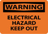 NMC W422RB-WARNING, ELECTRICAL HAZARD KEEP OUT, 10X14, RIGID PLASTIC (1 EACH)