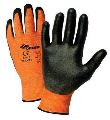 West Chester 703COPB/S Small Zone Defense Cut And Abrasion Resistant Black Polyurethane Dipped Palm Coated Work Gloves With Orange High Performance Polyethylene Liner And Elastic Knit Wrist  (1/PR)
