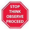 NMC WFS39-FLOOR SIGN, WALK ON, STOP THINK OBSERVE PROCEDE, 17'' DIA (1 EACH)