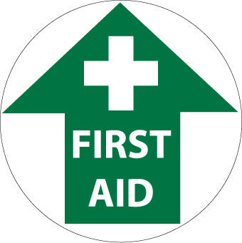 NMC WFS6-FLOOR SIGN, WALK ON, FIRST AID, 17'' DIA (1 EACH)