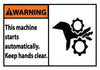 NMC WGA1AP-WARNING, THIS MACHINE STARTS AUTOMATICALLY..(GRAPHIC), 3X5, PS VINYL (PAK OF 5)