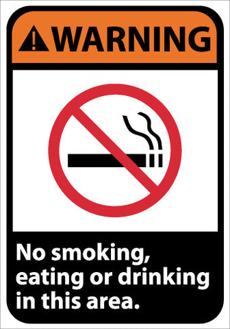 NMC WGA28AB-WARNING, NO SMOKING, EATING OR DRINKING IN THIS AREA, 14X10, .040 ALUM (1 EACH)