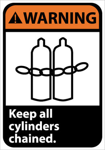 NMC WGA2AB-WARNING, KEEP CYLINDERS CHAINED (W/GRAPHIC), 14X10, .040 ALUM (1 EACH)