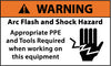 NMC WGA35AP-WARNING, ARC FLASH AND SHOCK HAZARD APPROPRIATE PPE AND TOOLS REQUIRED WHEN WORKING ON THIS EQUIPMENT,  (GRAPHIC), 3X5, PS VINYL (PAK OF 5)