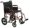Drive Medical btr20-r Bariatric Heavy Duty Transport Wheelchair with Swing Away Footrest, 20" Seat, Red (1/CV)