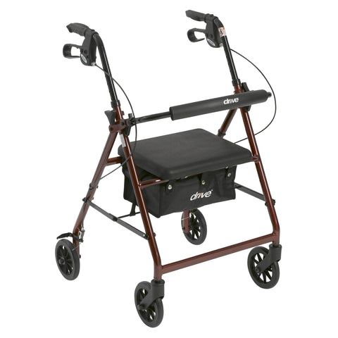 Drive Medical r726rd Walker Rollator with 6" Wheels, Fold Up Removable Back Support and Padded Seat, Red (1/CV)